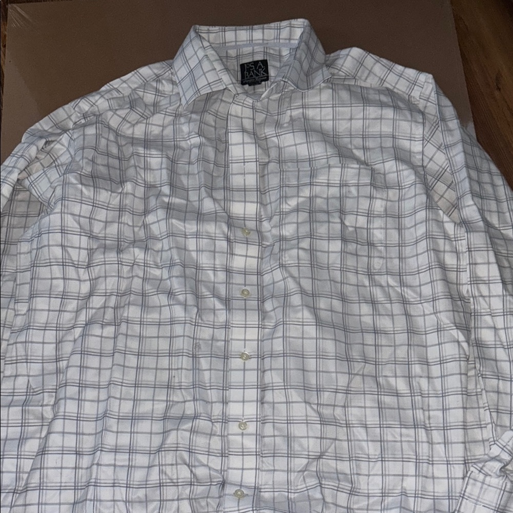 Jos A Banks Men's White & Gray Plaid Shirt XL